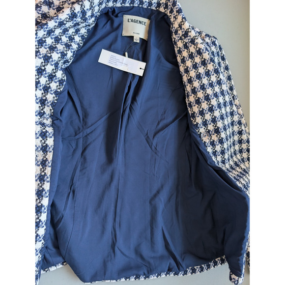 NWOT L'AGENCE Kenzie Double Breasted Tweed Plaid Blazer Size 2 Blue White #1M452 - Picture 13 of 13
